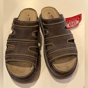 Vintage Route 66 Brown Leather Chunky Sandals 90s Y2K Slides Women size 8